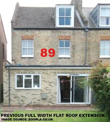 No. 89 Lichfield Grove showing the existing full-width, flat-roof rear extension